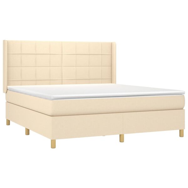 vidaXL Sommier &agrave; lattes de lit matelas et LED Cr&egrave;me 180x200 cm Tissu