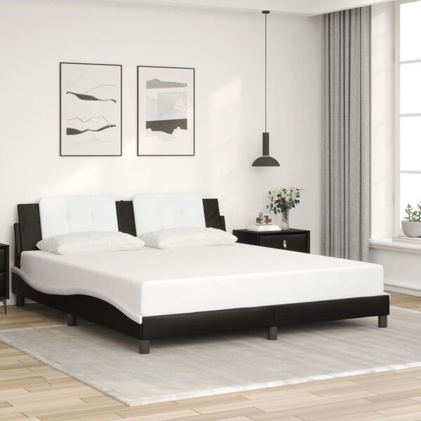 vidaXL Cadre de lit sans matelas Zadar noir et blanc 180x200 cm similicuir