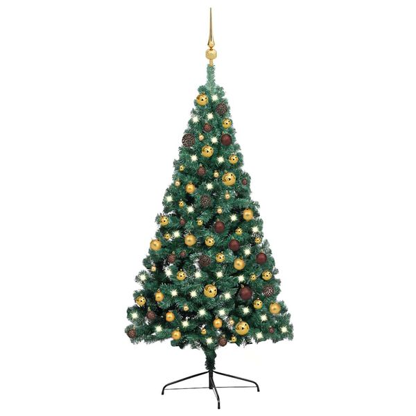 vidaXL Demi-arbre de No&euml;l artificiel pr&eacute;-&eacute;clair&eacute; et boules vert 120 cm