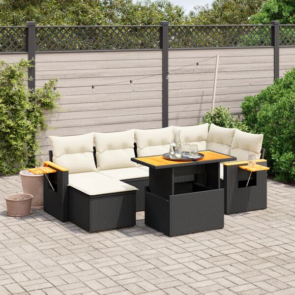 vidaXL Salon de jardin 7 pcs avec coussins noir r&eacute;sine tress&eacute;e