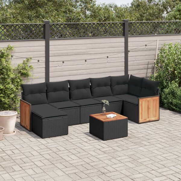 vidaXL Salon de jardin 8 pcs avec coussins noir r&eacute;sine tress&eacute;e