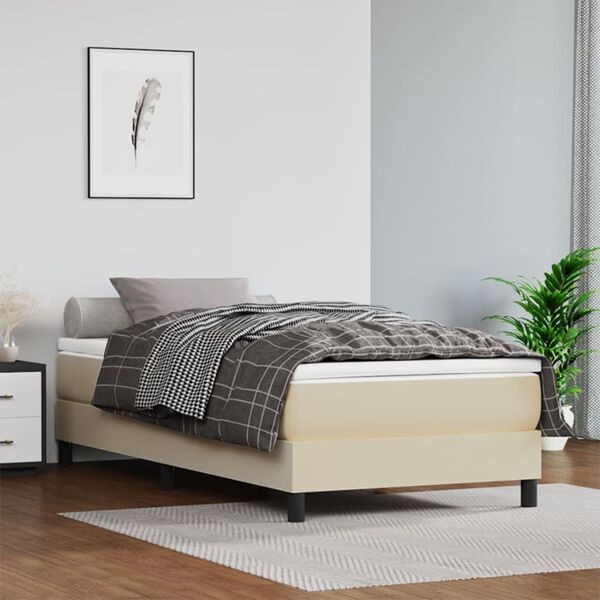 vidaXL Sommier &agrave; lattes de lit avec matelas Cr&egrave;me 90x200 cm Similicuir