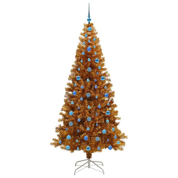 vidaXL Sapin de No&euml;l avec 300 LED avec support Dor&eacute; 210 cm PET