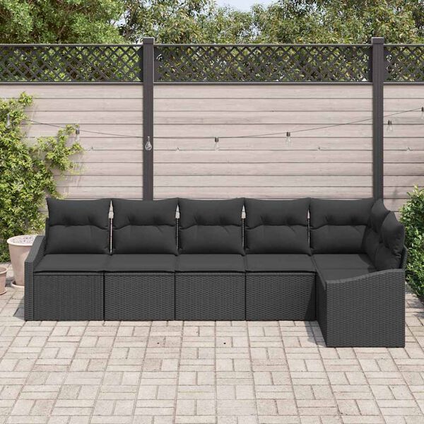 vidaXL Ensemble de canapé de jardin avec coussin 6 pcs Noir polyrotin