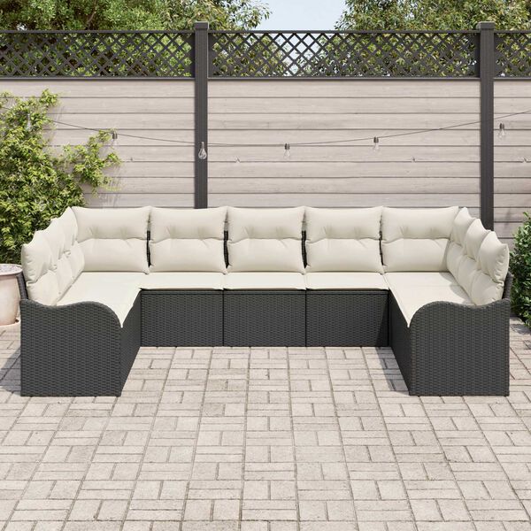 vidaXL Ensemble de canap&eacute; de jardin 9 pcs Noir et blanc polyrotin