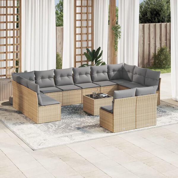 vidaXL Salon de jardin avec coussins 13 pcs beige r&eacute;sine tress&eacute;e