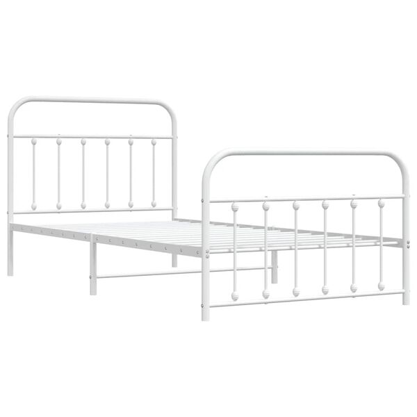 vidaXL Cadre de lit m&eacute;tal sans matelas et pied de lit blanc 107x203 cm