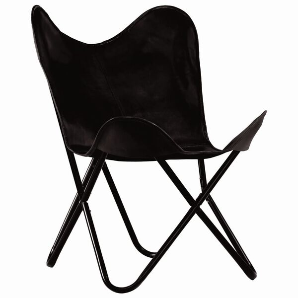 vidaXL Chaise papillon noir taille pour enfants cuir véritable