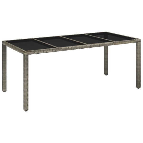 vidaXL Table de jardin dessus en verre Gris 190x90x75cm R&eacute;sine tress&eacute;e