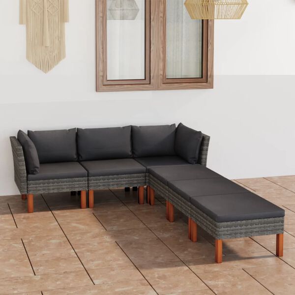 vidaXL Salon de jardin 6 pcs avec coussins R&eacute;sine tress&eacute;e Gris