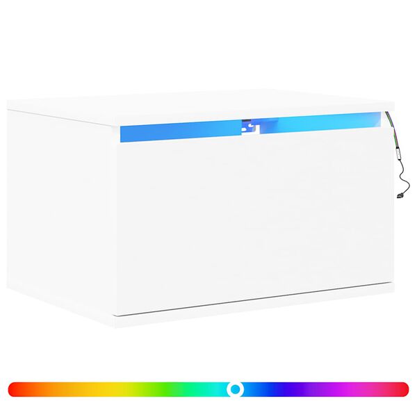 vidaXL Table de chevet murale avec lumi&egrave;res LED blanc