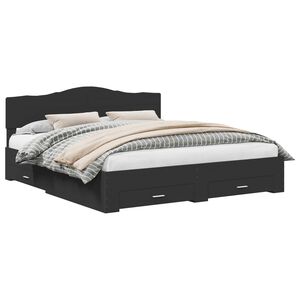 vidaXL Cadre de lit avec tiroir Noir 200 x 200 cm Bois d'ing&eacute;nierie