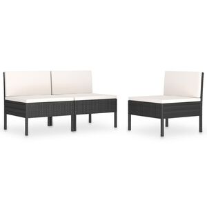 vidaXL Chaises de jardin lot de 3 avec coussins R&eacute;sine tress&eacute;e Noir