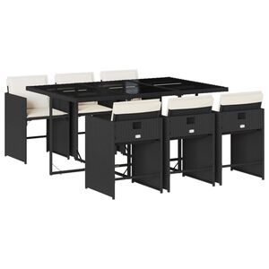 vidaXL Ensemble &agrave; manger de jardin coussins 7pcs Noir R&eacute;sine tress&eacute;e