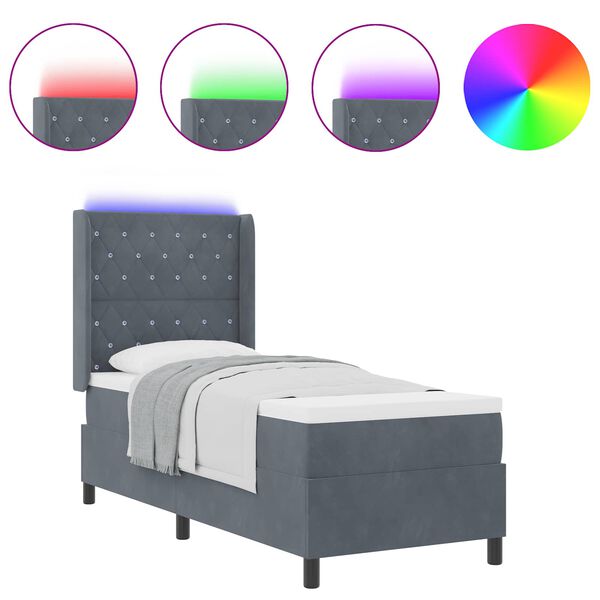 vidaXL Lit &agrave; Ressorts avec Matelas LED Gris fonc&eacute; 80 x 200 cm Velours