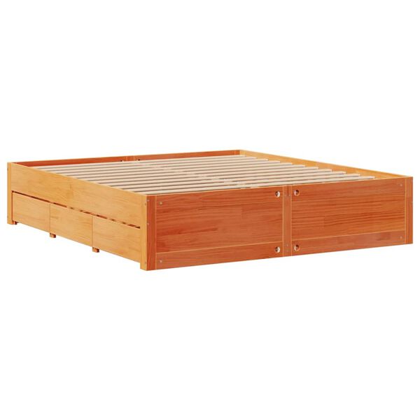 vidaXL Cadre de lit sans matelas avec tiroirs brun cire 180x200 cm pin