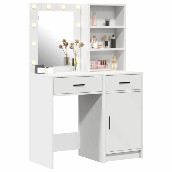 vidaXL Ensemble de table de maquillage avec LED avec porte 2 pcs Blanc