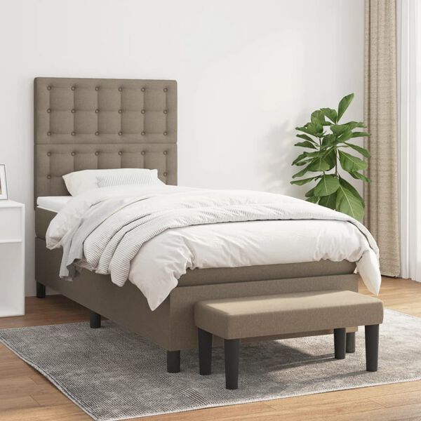 vidaXL Sommier &agrave; lattes de lit avec matelas Taupe 90x200 cm Tissu