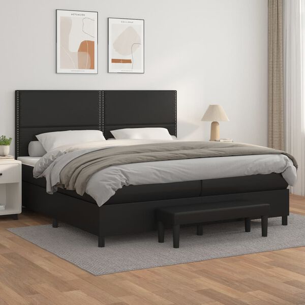 vidaXL Sommier &agrave; lattes de lit avec matelas Noir 200x200 cm Similicuir