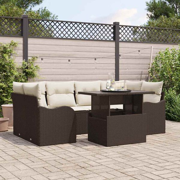 vidaXL Ensemble de canapé de jardin 7 pcs Marron Poly rotin