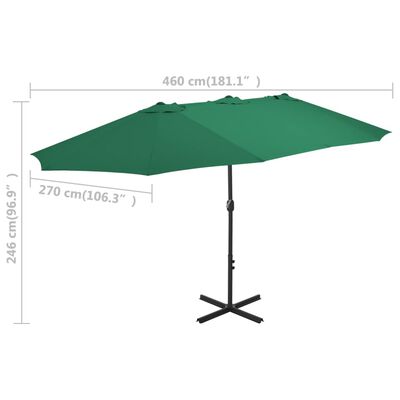 vidaXL Parasol d'extérieur et mât en aluminium 460 x 270 cm Vert