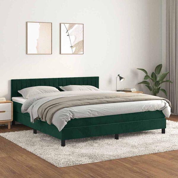 vidaXL Sommier &agrave; lattes de lit et matelas Vert fonc&eacute; 180x200cm Velours
