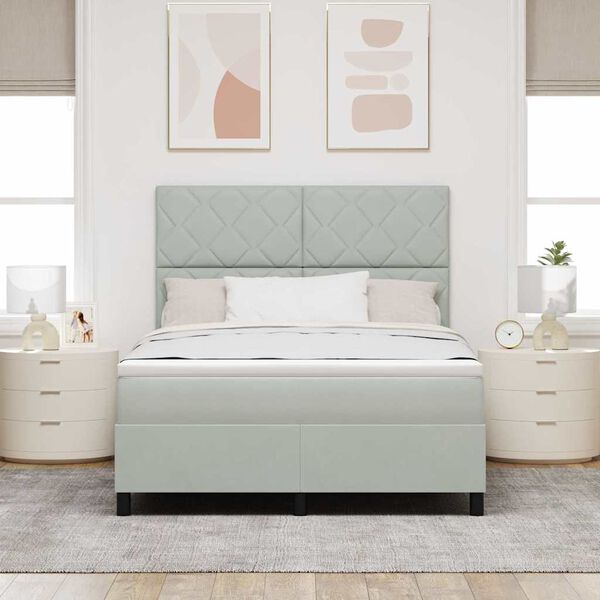 vidaXL Lit &agrave; ressort LED avec matelas Gris clair 140 x 200 cm tissu