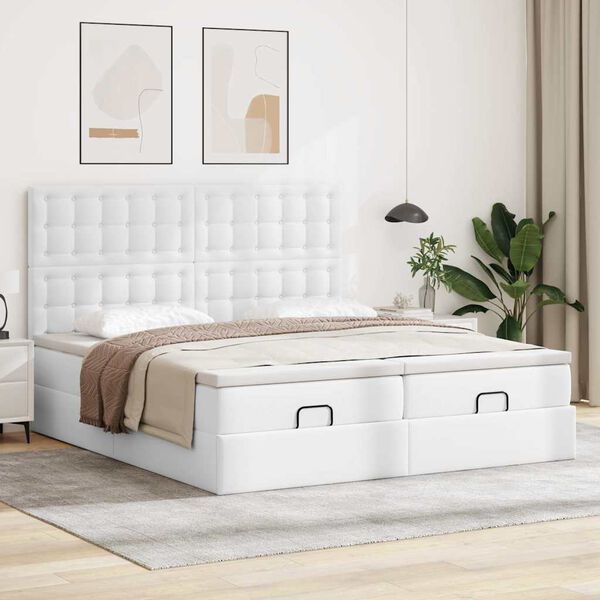 vidaXL Cadre de lit ottoman et matelas blanc pur 160x200 cm similicuir