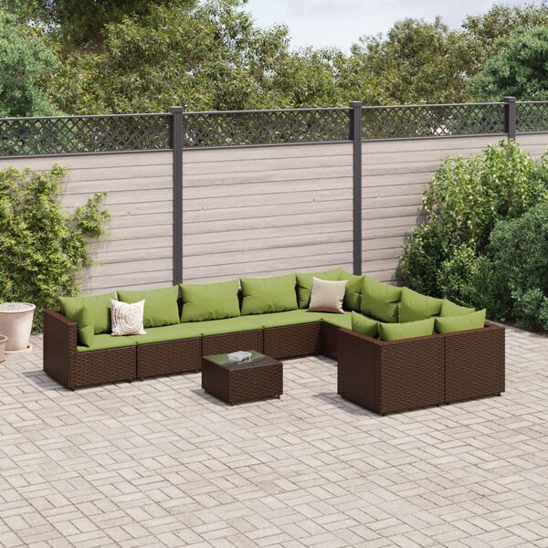 vidaXL Salon de jardin 10 pcs avec coussins marron r&eacute;sine tress&eacute;e