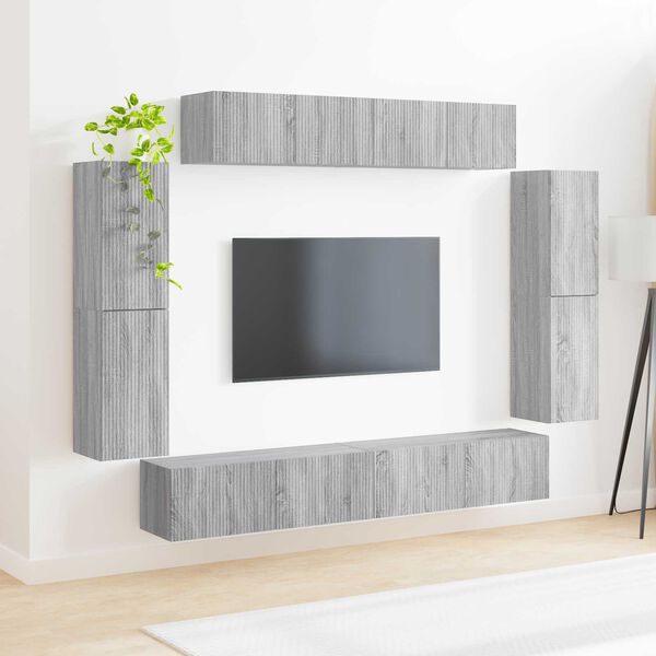 vidaXL Meuble TV 8 pcs Gris Sonoma
