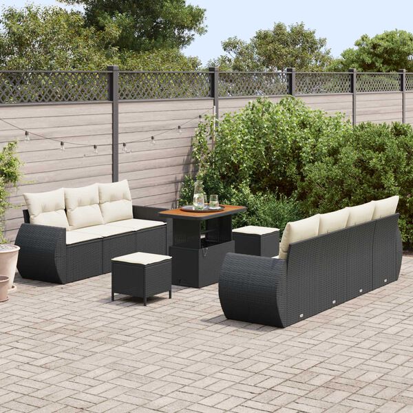 vidaXL Ensemble de canap&eacute; de jardin 10 pcs Noir et Cr&egrave;me polyrotin