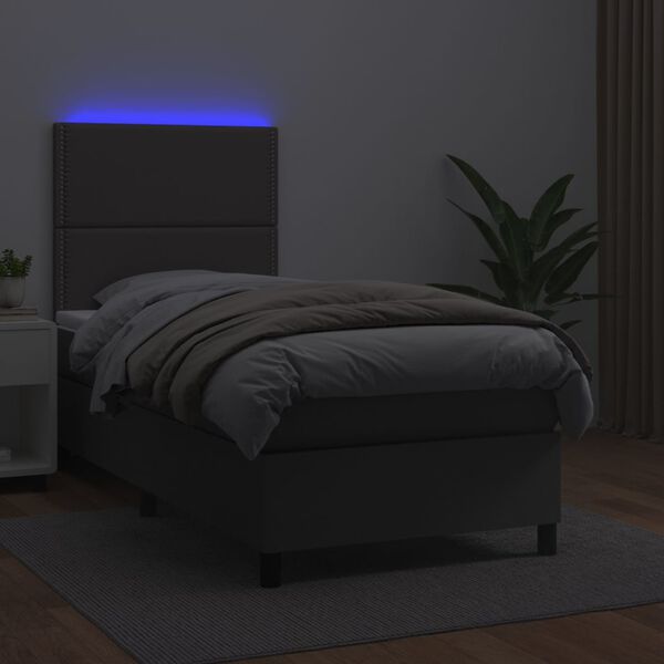 vidaXL Sommier &agrave; lattes de lit avec matelas et LED Gris 90x190 cm