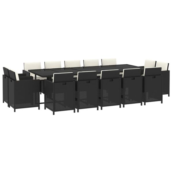 vidaXL Ensemble &agrave; manger de jardin coussins 15 pcs R&eacute;sine tress&eacute;e Noir