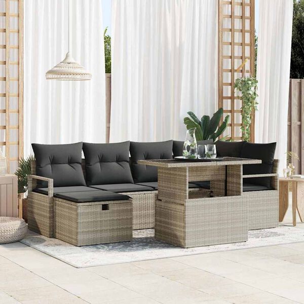 vidaXL Ensemble de canap&eacute; de jardin 7 pcs Gris clair Poly rotin