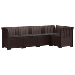 vidaXL Canap&eacute; de Jardin 5 Places avec Coussins Aspect Rotin PP Marron
