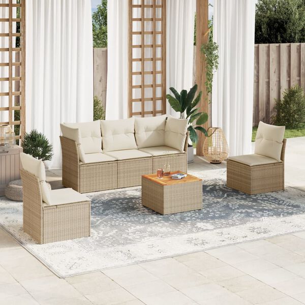 vidaXL Salon de jardin avec coussins 6 pcs beige r&eacute;sine tress&eacute;e