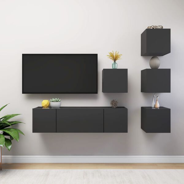 vidaXL Ensemble de meuble TV 6 pcs Gris Bois d&rsquo;ing&eacute;nierie