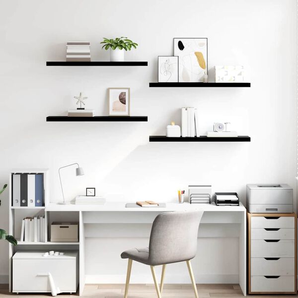 vidaXL Étagère murale flottante 4 pcs Noir brillant 90x23,5x3,8 cm MDF