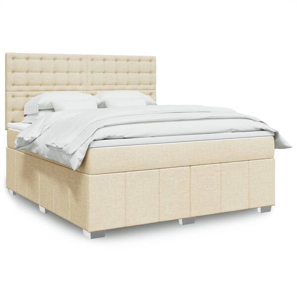 vidaXL Sommier &agrave; lattes de lit avec matelas Cr&egrave;me 180x200 cm Tissu