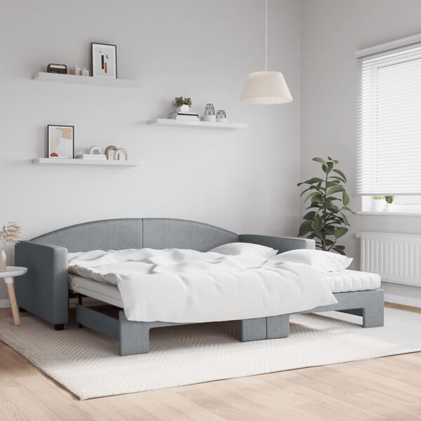 vidaXL Lit de jour avec gigogne et matelas gris clair 100x200 cm tissu
