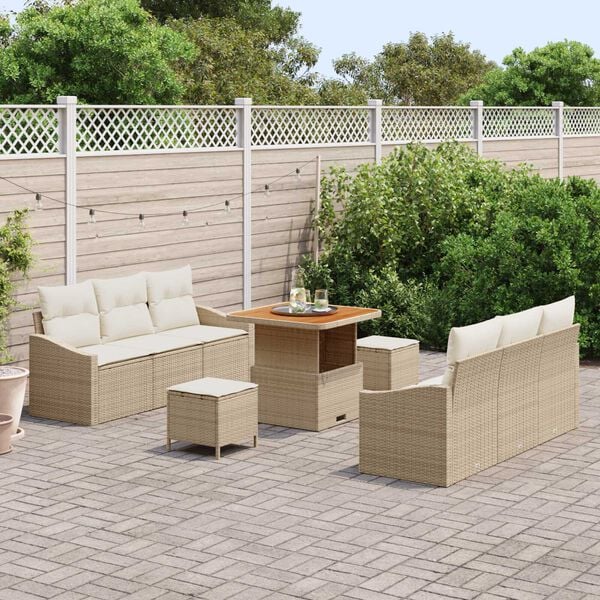 vidaXL Ensemble de canap&eacute; de jardin avec coussin 9 pcs Beige et cr&egrave;me