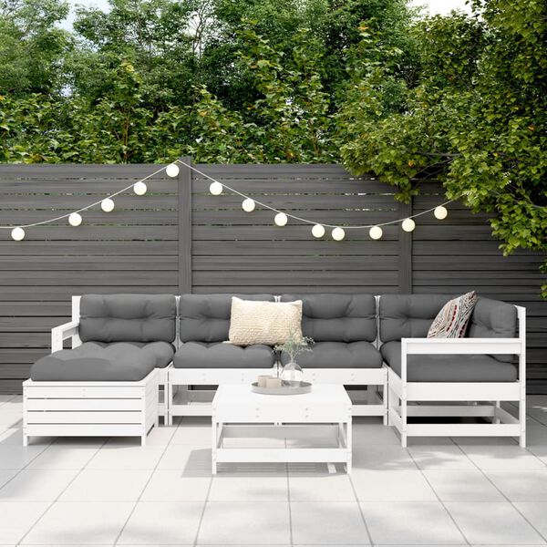 vidaXL Salon de jardin 7 pcs blanc bois de pin massif
