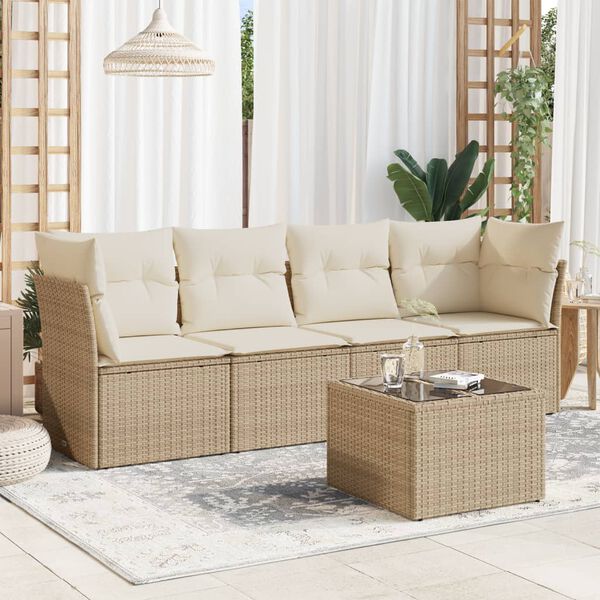 vidaXL Salon de jardin avec coussins 5 pcs beige r&eacute;sine tress&eacute;e
