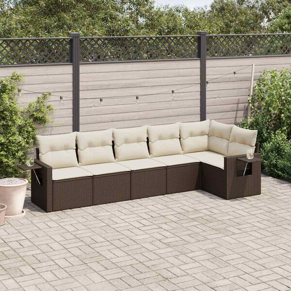 vidaXL Salon de jardin avec coussins 6 pcs marron r&eacute;sine tress&eacute;e