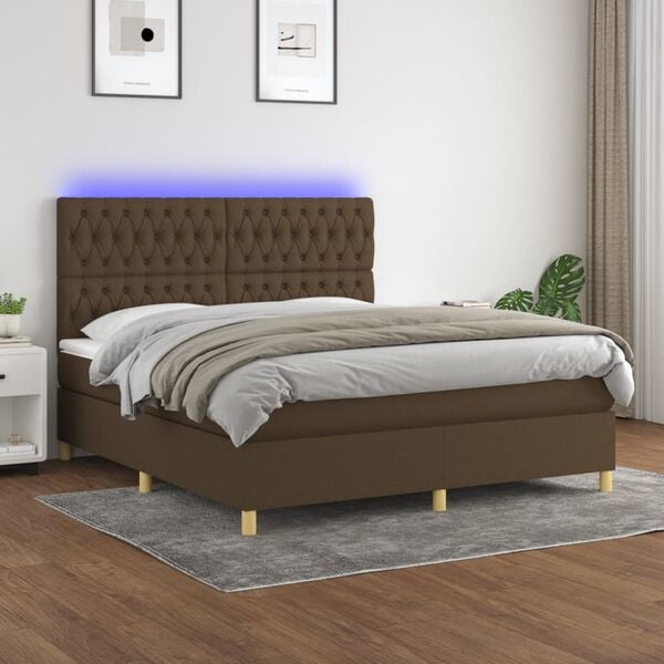 vidaXL Sommier &agrave; lattes de lit matelas et LED Marron fonc&eacute; 160x200 cm