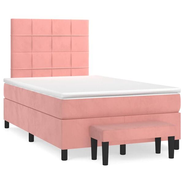 vidaXL Sommier &agrave; lattes de lit avec matelas rose 120x190 cm velours