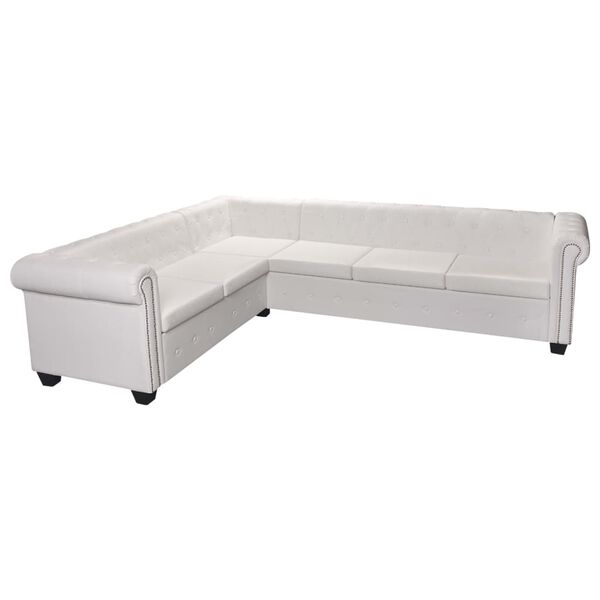 vidaXL Canap&eacute; d'angle Chesterfield 6 places en similicuir blanc