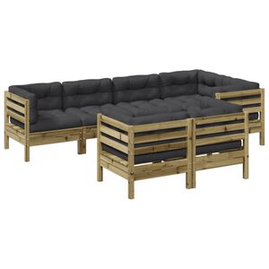 vidaXL Salon de jardin 7 pcs avec coussins bois de pin impr&eacute;gn&eacute;