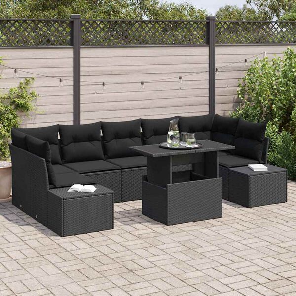 vidaXL Ensemble de Canap&eacute;s avec coussin 8 pcs Noir polyrotin