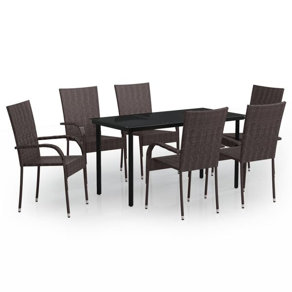 vidaXL Ensemble &agrave; manger de jardin 7 pcs Marron et noir
